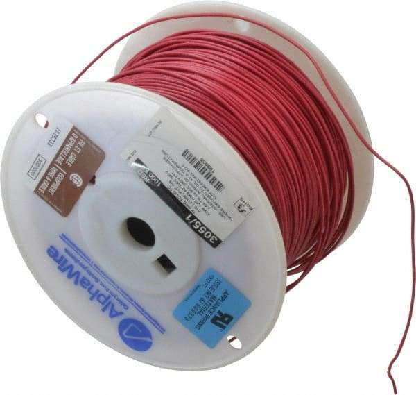 Alpha Wire - 18 AWG, 1 Strand, 305 m OAL, Tinned Copper Hook Up Wire - Red PVC Jacket, 0.072" Diam - USA Tool & Supply