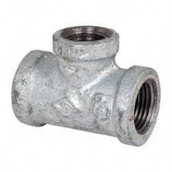 B&K Mueller - Class 150, 1/2 x 3/8" Galvanized Pipe Reducing Tee - Threaded, Malleable Iron - USA Tool & Supply