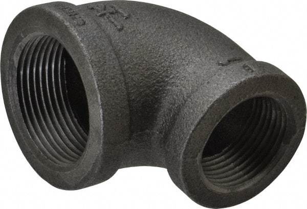 B&K Mueller - Size 1-1/4 x 1", Class 150, Malleable Iron Black Pipe 90° Reducing Elbow - 150 psi, Threaded End Connection - USA Tool & Supply