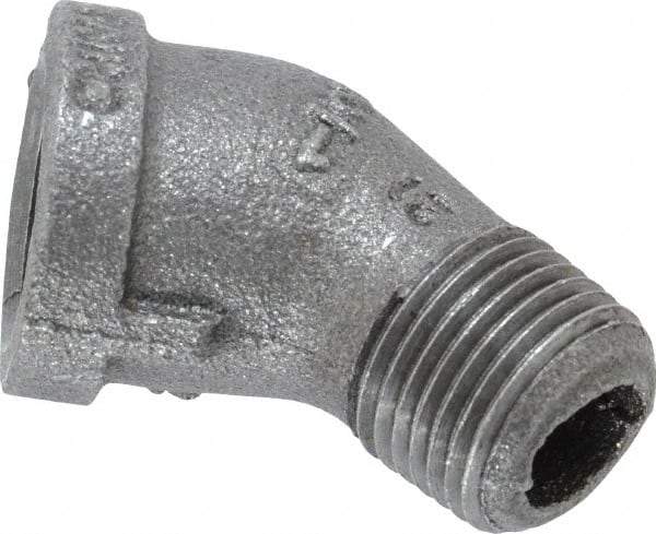 B&K Mueller - Size 1/2", Class 150, Malleable Iron Black Pipe 45° Street Elbow - 150 psi, Threaded End Connection - USA Tool & Supply
