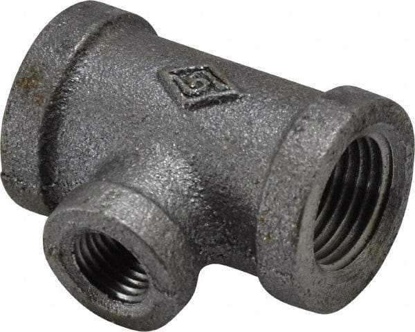 B&K Mueller - Size 1/2 x 1/4", Class 150, Malleable Iron Black Pipe Reducing Tee - 150 psi, Threaded End Connection - USA Tool & Supply