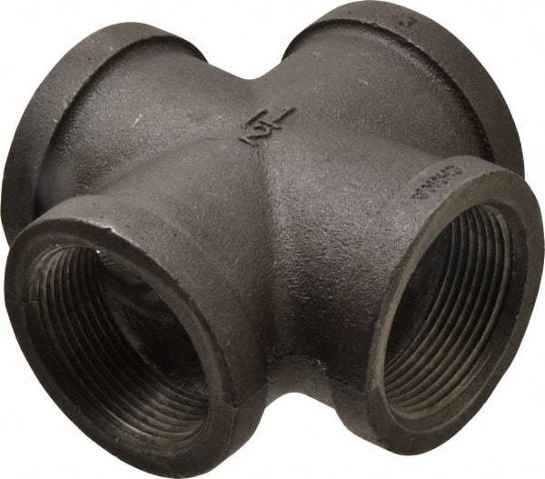 B&K Mueller - Size 1-1/2", Class 150, Malleable Iron Black Pipe Cross - 150 psi, Threaded End Connection - USA Tool & Supply