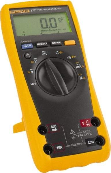 Fluke - 177 ESFP, CAT IV, CAT III, 1,000 VAC/VDC, Digital True RMS Auto Ranging Manual Ranging Multimeter - 50 mOhm, Measures Voltage, Capacitance, Current, Frequency, Resistance - USA Tool & Supply