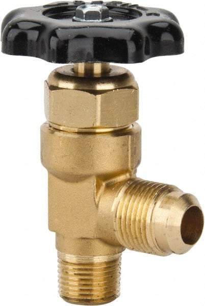 Parker - Flare x MNPTF End Connection Brass Truck Valve - 3.07" OAL, 1/2 x 3/8" Pipe - USA Tool & Supply
