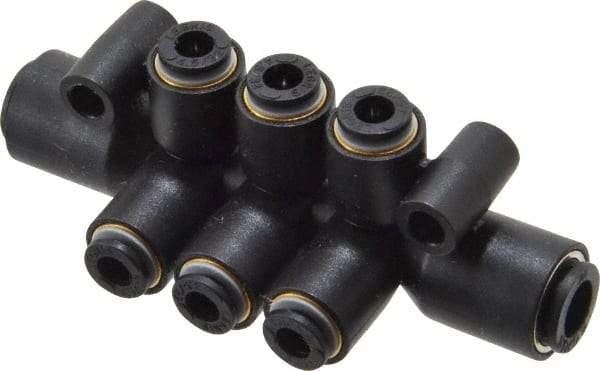 Legris - 1/4 x 5-32" Outside Diam, Nylon Push-to-Connect Tube Double Multiple Tee with Mounting Holes - 290 Max psi, Black - USA Tool & Supply