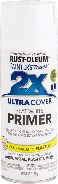 Rust-Oleum - 12 oz White Aerosol Primer - 12 Sq Ft/Gal, Direct to Metal, Quick Drying, Interior/Exterior - USA Tool & Supply