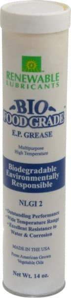 Renewable Lubricants - 14 oz Cartridge Biobased Extreme Pressure Grease - White, Extreme Pressure, Food Grade & High Temperature, 590°F Max Temp, NLGIG 2, - USA Tool & Supply