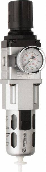 PRO-SOURCE - 3/8" NPT Port Intermediate 1 Piece Filter/Regulator FRL Unit - Polycarbonate Bowl, 77 SCFM, 145 Max psi, 8.66" High, Automatic Drain - USA Tool & Supply