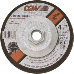 Camel Grinding Wheels - 24 Grit, 6" Wheel Diam, 1/4" Wheel Thickness, Type 27 Depressed Center Wheel - Coarse Grade, Aluminum Oxide, Resinoid Bond, 10,200 Max RPM - USA Tool & Supply