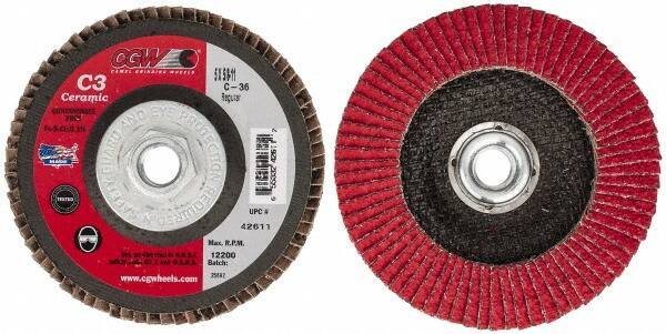 Camel Grinding Wheels - 36 Grit, 5" Disc Diam, 5/8-11 Center Hole, Ceramic Flap Disc - 12,200 Max RPM, Polyester Backing, Arbor Attaching System, Coated - USA Tool & Supply