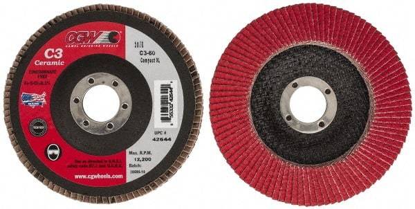 Camel Grinding Wheels - 60 Grit, 5" Disc Diam, 7/8" Center Hole, Ceramic Flap Disc - 12,200 Max RPM, Polyester Backing, Arbor Attaching System, Coated - USA Tool & Supply