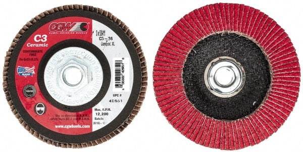 Camel Grinding Wheels - 36 Grit, 5" Disc Diam, 5/8-11 Center Hole, Ceramic Flap Disc - 12,200 Max RPM, Polyester Backing, Arbor Attaching System, Coated - USA Tool & Supply