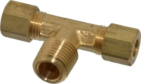 Parker - 1/4" OD, Brass Male Branch Tee - 300 Max Working psi, -65 to 250°F, Comp x Comp x MNPT Ends - USA Tool & Supply