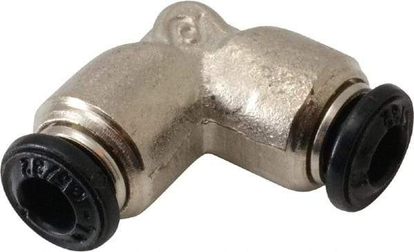 Alpha Technologies - 4mm Outside Diam, Nickel Plated Brass Push-to-Connect Tube Union Elbow - 250 Max psi, Tube to Tube Connection, Buna O-Ring - USA Tool & Supply