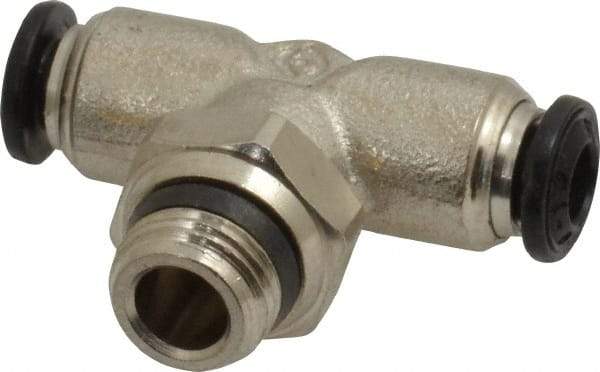 Alpha Technologies - 4mm Outside Diam, 1/8 Universal, Nickel Plated Brass Push-to-Connect Tube Male Swivel Branch Tee - 250 Max psi, Tube to Universal Thread Connection, Buna O-Ring - USA Tool & Supply
