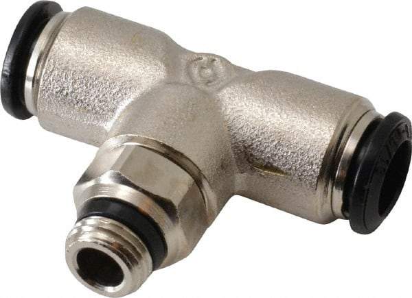 Alpha Technologies - 8mm Outside Diam, 1/8 Universal, Nickel Plated Brass Push-to-Connect Tube Male Swivel Branch Tee - 250 Max psi, Tube to Universal Thread Connection, Buna O-Ring - USA Tool & Supply