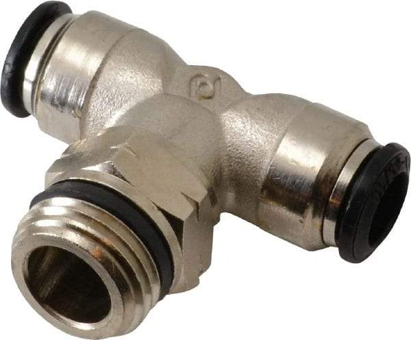Alpha Technologies - 8mm Outside Diam, 3/8 Universal, Nickel Plated Brass Push-to-Connect Tube Male Swivel Branch Tee - 250 Max psi, Tube to Universal Thread Connection, Buna O-Ring - USA Tool & Supply