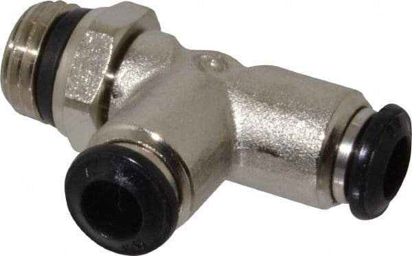 Alpha Technologies - 6mm Outside Diam, 1/4 Universal, Nickel Plated Brass Push-to-Connect Tube Male Swivel Run Tee - 250 Max psi, Tube to Universal Thread Connection, Buna O-Ring - USA Tool & Supply