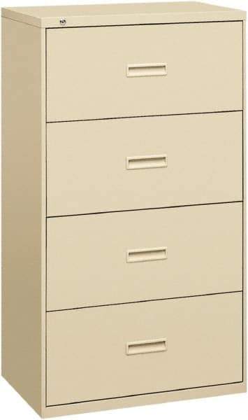 Basyx - 36" Wide x 53-1/4" High x 19-1/4" Deep, 4 Drawer Lateral File - Steel, Putty - USA Tool & Supply