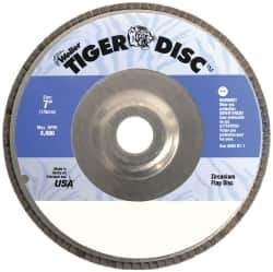 Weiler - 60 Grit, 7" Disc Diam, 7/8" Center Hole, Type 29 Zirconia Alumina Flap Disc - 8,600 Max RPM, Aluminum Backing, Quick Change Type S Attaching System, Coated - USA Tool & Supply