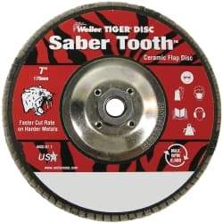Weiler - 60 Grit, 7" Disc Diam, 5/8-11 Center Hole, Type 29 Ceramic Flap Disc - 8,600 Max RPM, Phenolic Backing, Quick Change Type S Attaching System, Coated - USA Tool & Supply
