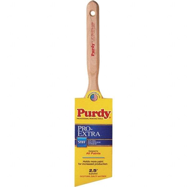 Purdy - 2-1/2" Angled Nylon/Polyester General Purpose Paint Brush - 3-3/16" Bristle Length, 7-1/4" Wood Fluted Handle - USA Tool & Supply