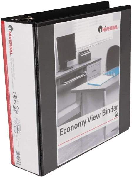UNIVERSAL - 3" Sheet Capacity, 11 x 8-1/2", View Ring Binder - Vinyl, Black - USA Tool & Supply