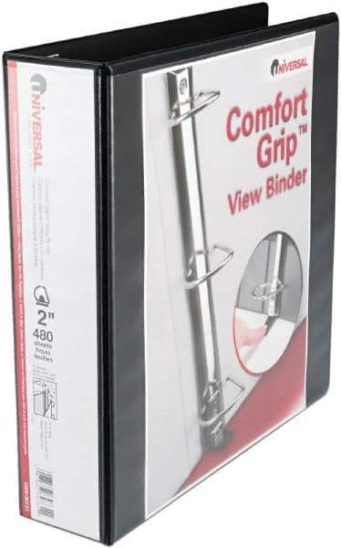 UNIVERSAL - 2" Sheet Capacity, 11 x 8-1/2", View Ring Binder - Heavyweight Paperboard, Suede-Grain Vinyl, Black - USA Tool & Supply