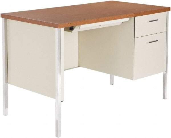 ALERA - Woodgrain Laminate/Steel Single Pedestal Desk with Center Drawer - 45" Wide x 24" Deep x 29" High, Cherry/Putty - USA Tool & Supply