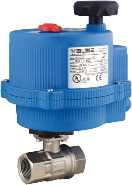BONOMI - 1-1/2" Pipe, 24 VAC, DCV Voltage 1,000 psi WOG Rating 316 Stainless Steel Electric Actuated Ball Valve - PTFE Seal, Full Port, 100 psi WSP Rating, NPT End Connection - USA Tool & Supply