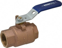 NIBCO - 1" Pipe, Full Port, Bronze Standard Ball Valve - 2 Piece, Inline - One Way Flow, FNPT x FNPT Ends, Lever Handle, 600 WOG, 150 WSP - USA Tool & Supply