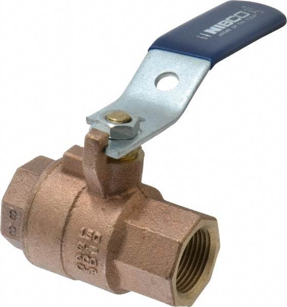 NIBCO - 3/4" Pipe, Full Port, Bronze Standard Ball Valve - 2 Piece, Inline - One Way Flow, FNPT x FNPT Ends, Lever Handle, 600 WOG, 150 WSP - USA Tool & Supply
