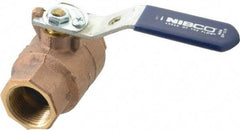 NIBCO - 1" Pipe, Full Port, Bronze Standard Ball Valve - 2 Piece, Inline - One Way Flow, FNPT x FNPT Ends, Lever with Memory Stop Handle, 600 WOG, 150 WSP - USA Tool & Supply