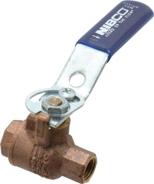 NIBCO - 1/4" Pipe, Full Port, Bronze Standard Ball Valve - 2 Piece, Inline - One Way Flow, FNPT x FNPT Ends, Lever with Memory Stop Handle, 600 WOG, 150 WSP - USA Tool & Supply