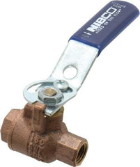 NIBCO - 1/4" Pipe, Full Port, Bronze Standard Ball Valve - 2 Piece, Inline - One Way Flow, FNPT x FNPT Ends, Lever with Memory Stop Handle, 600 WOG, 150 WSP - USA Tool & Supply