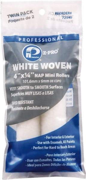 Premier Paint Roller - 1/4" Nap, 4" Wide Paint Mini Roller Covers - Smooth Texture, Woven - USA Tool & Supply