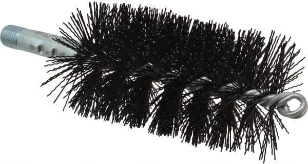 Schaefer Brush - 5" Brush Length, 2-1/2" Diam, Nylon Single Stem, Single Spiral Tube Brush - 7-1/4" Long, Nylon, 1/4" NPSM Male Connection - USA Tool & Supply