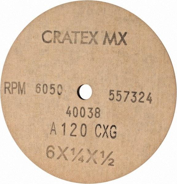 Cratex - 6" Diam x 1/2" Hole x 1/4" Thick, 120 Grit Surface Grinding Wheel - Aluminum Oxide, Type 1, Fine Grade, 6,050 Max RPM, No Recess - USA Tool & Supply