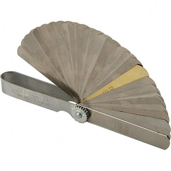 Dynabrade - 24 Piece, 0.0015 to 0.025", Feeler Gage Set - 3-1/2" Leaf Length, 1/2" Wide, Stainless Steel - USA Tool & Supply