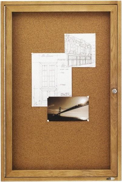 Quartet - 24" Wide x 36" High Enclosed Cork Bulletin Board - Natural (Color) - USA Tool & Supply