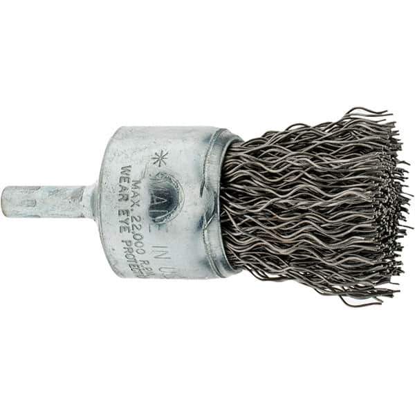 Weiler - 1" Brush Diam, Crimped, End Brush - 1/4" Diam Shank, 20,000 Max RPM - USA Tool & Supply