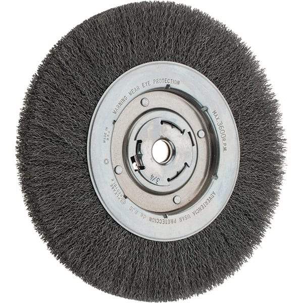Weiler - 10" OD, 3/4" Arbor Hole, Crimped Steel Wheel Brush - 1-1/8" Face Width, 1-7/8" Trim Length, 0.014" Filament Diam, 3,600 RPM - USA Tool & Supply