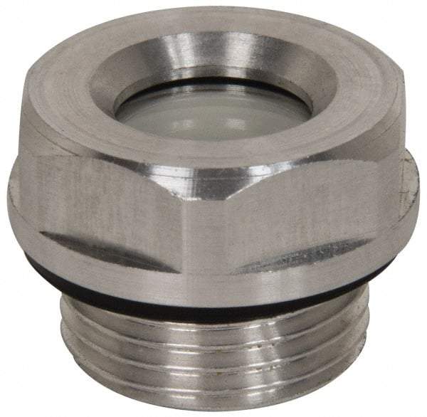 J.W. Winco - M26x1.5 Thread, 30mm Distance Across Flats, Aluminum Oil Level Sight Glasses - 32mm Flange Diameter, 8mm Head Height, 9mm Length Under Head - USA Tool & Supply