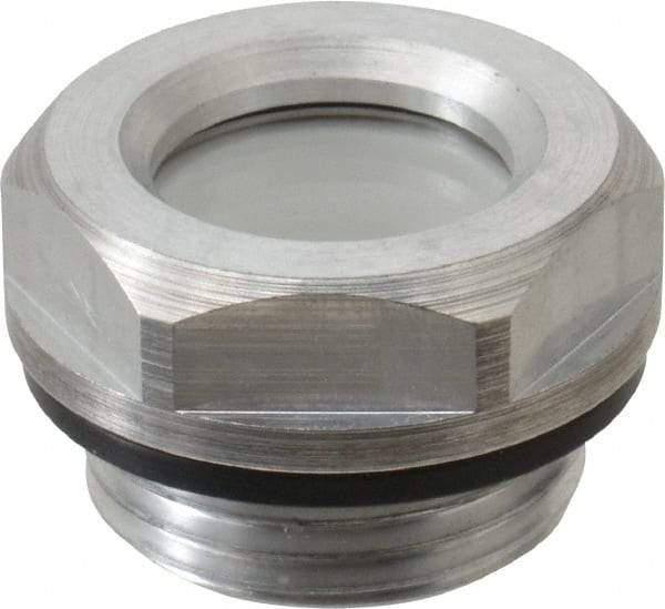 J.W. Winco - M20x1.5 Thread, 23mm Distance Across Flats, Aluminum Oil Level Sight Glasses - 26mm Flange Diameter, 7.5mm Head Height, 8.5mm Length Under Head - USA Tool & Supply