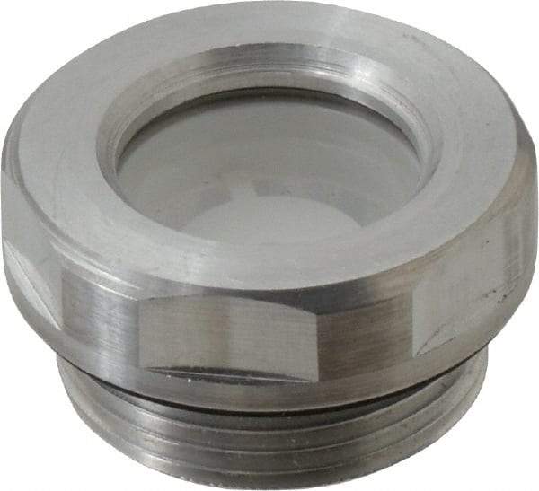 J.W. Winco - M26x1.5 Thread, 30mm Distance Across Flats, Aluminum Oil Level Sight Glasses - 32mm Flange Diameter, 8mm Head Height, 9mm Length Under Head - USA Tool & Supply