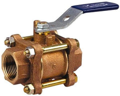 NIBCO - 1-1/2" Pipe, Full Port, Bronze Standard Ball Valve - 3 Piece, Inline - One Way Flow, FNPT x FNPT Ends, Lever Handle, 600 WOG, 150 WSP - USA Tool & Supply