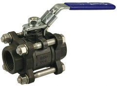 NIBCO - 1-1/2" Pipe, Full Port, Carbon Steel Standard Ball Valve - 3 Piece, Inline - One Way Flow, FNPT x FNPT Ends, Locking Lever Handle, 1,000 WOG - USA Tool & Supply