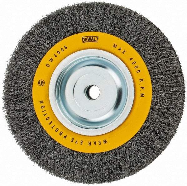 DeWALT - 8" OD, 5/8" Arbor Hole, Crimped Steel Wheel Brush - 3/4" Face Width, 0.014" Filament Diam, 4,000 RPM - USA Tool & Supply