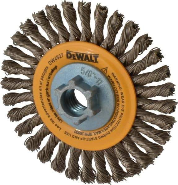 DeWALT - 4" OD, 5/8-11 Arbor Hole, Knotted Stainless Steel Wheel Brush - 0.02" Filament Diam, 20,000 RPM - USA Tool & Supply