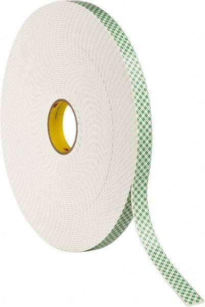 3M - 1" x 36 Yd Acrylic Adhesive Double Sided Tape - 1/8" Thick, Off-White, Urethane Foam Liner, Continuous Roll, Series 4008 - USA Tool & Supply